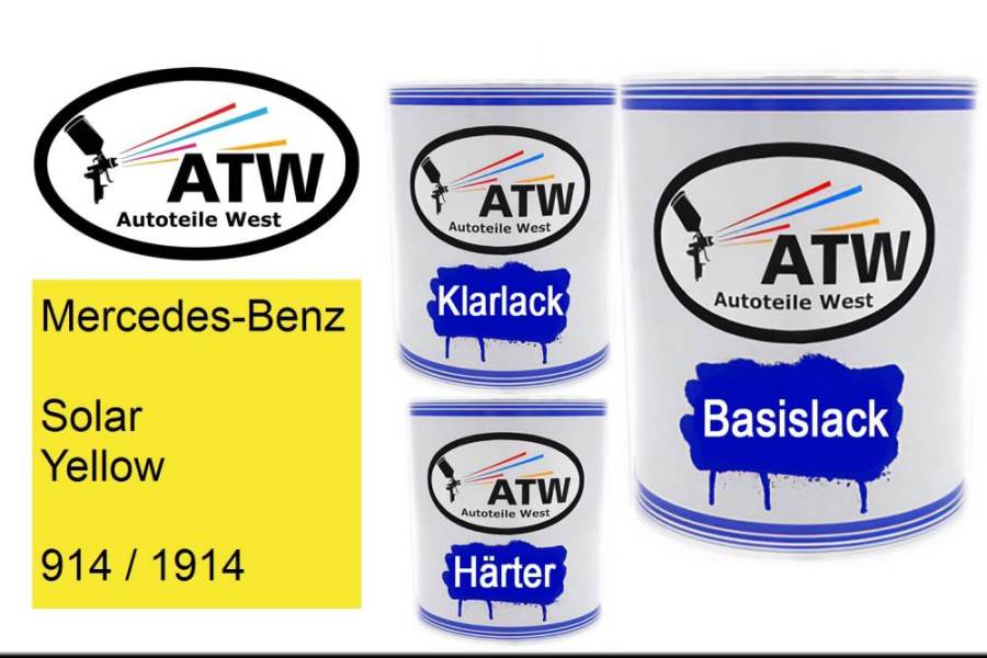 Mercedes-Benz, Solar Yellow, 914 / 1914: 1L Lackdose + 1L Klarlack + 500ml Härter - Set, von ATW Autoteile West.